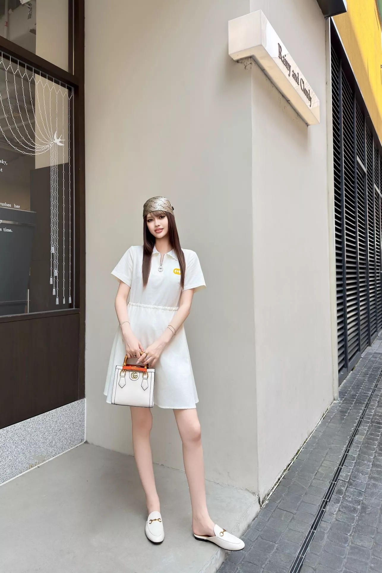 구찌 자수 포인트 세일러 칼라 드레스 상세 이미지 15