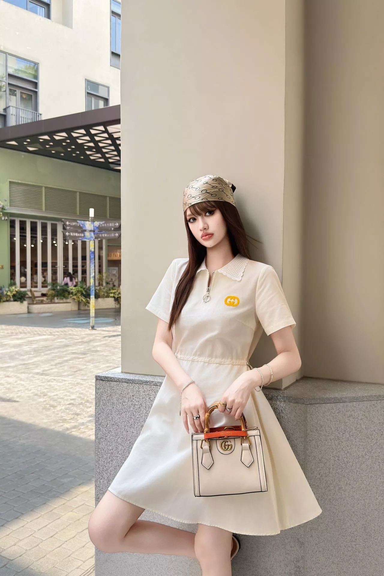 구찌 자수 포인트 세일러 칼라 드레스 상세 이미지 17