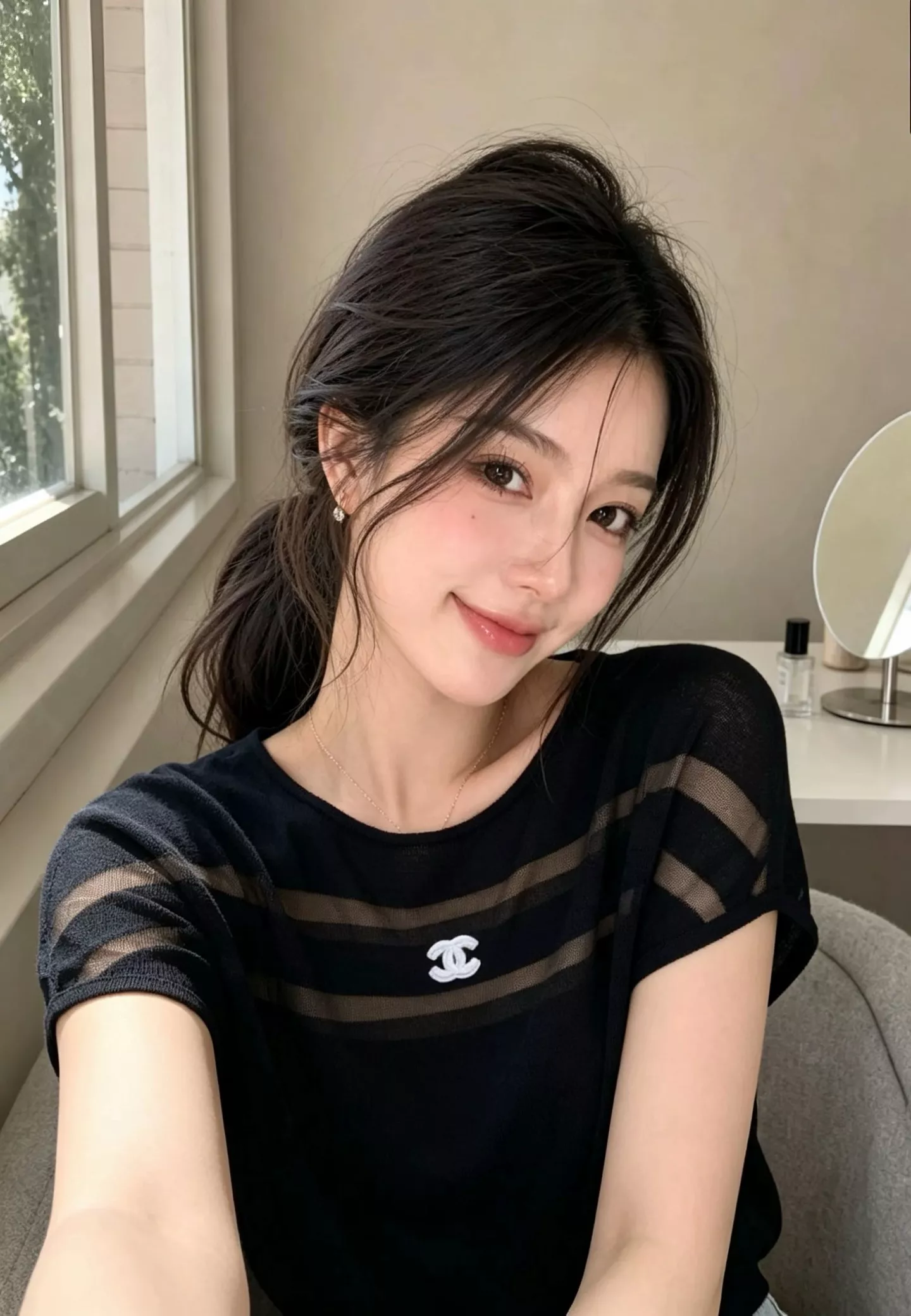 샤넬 망사 배색 포인트 니트 상의 상세 이미지 12
