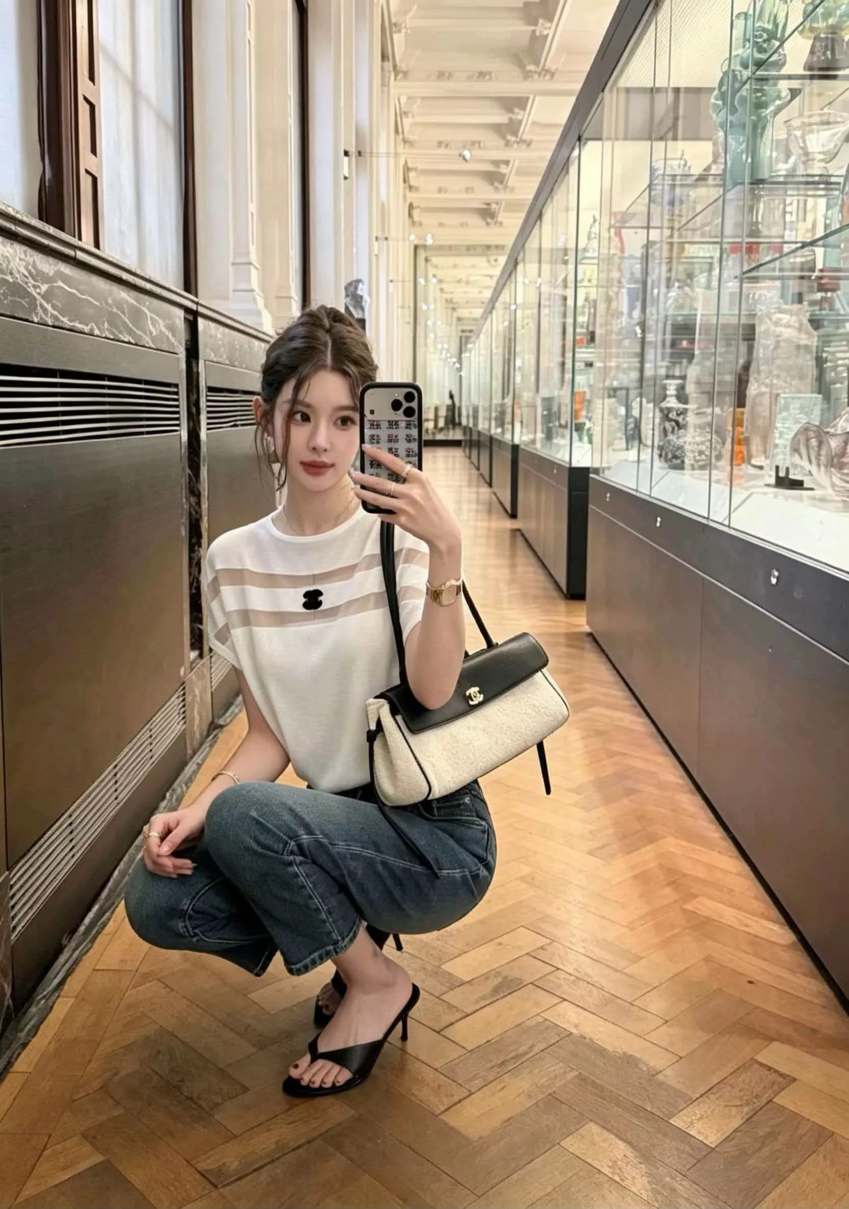 샤넬 망사 배색 포인트 니트 상의 상세 이미지 15