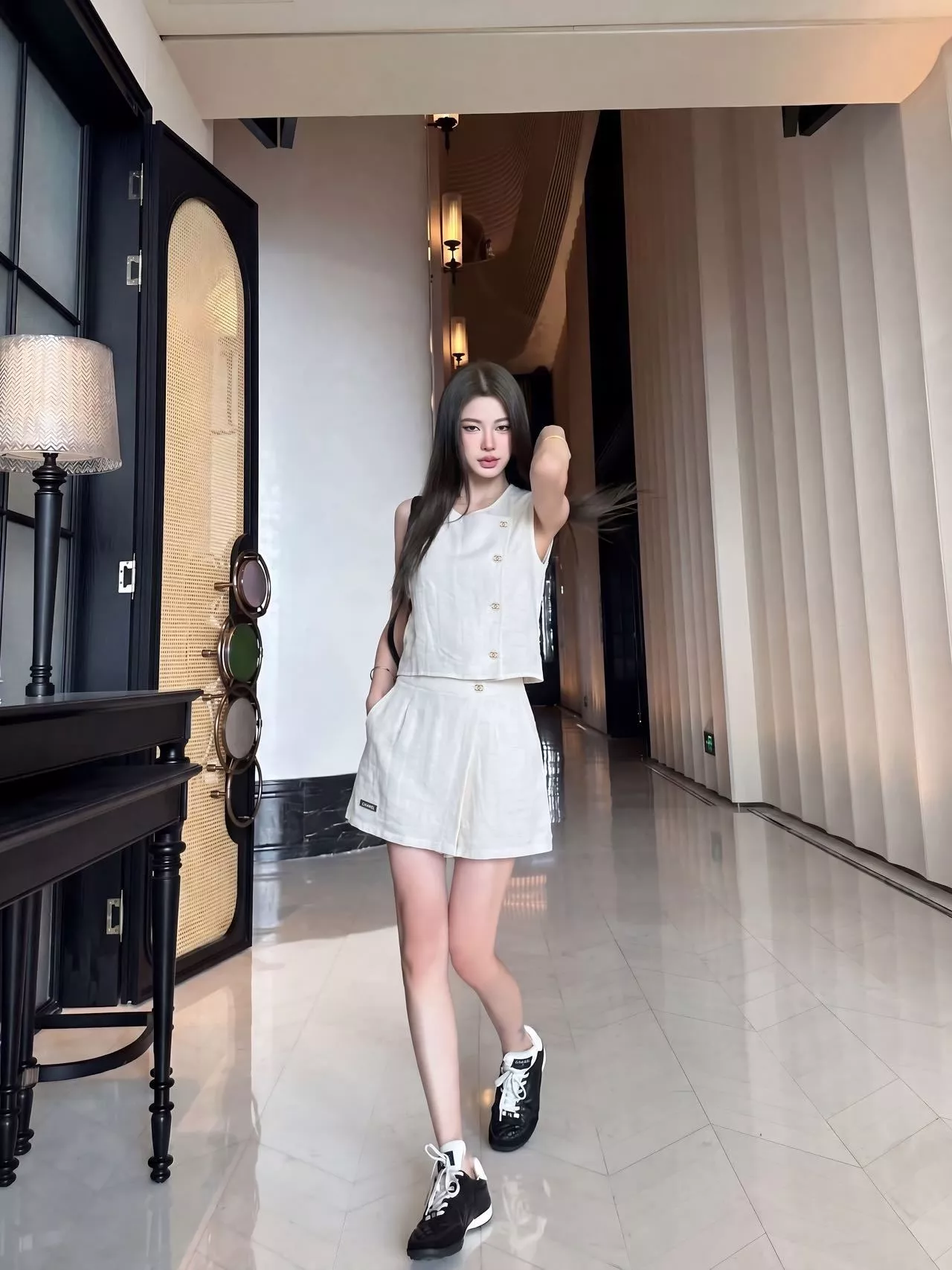 샤넬 금속 버튼 포인트 베스트와 팬츠 스커트 세트 상세 이미지 13