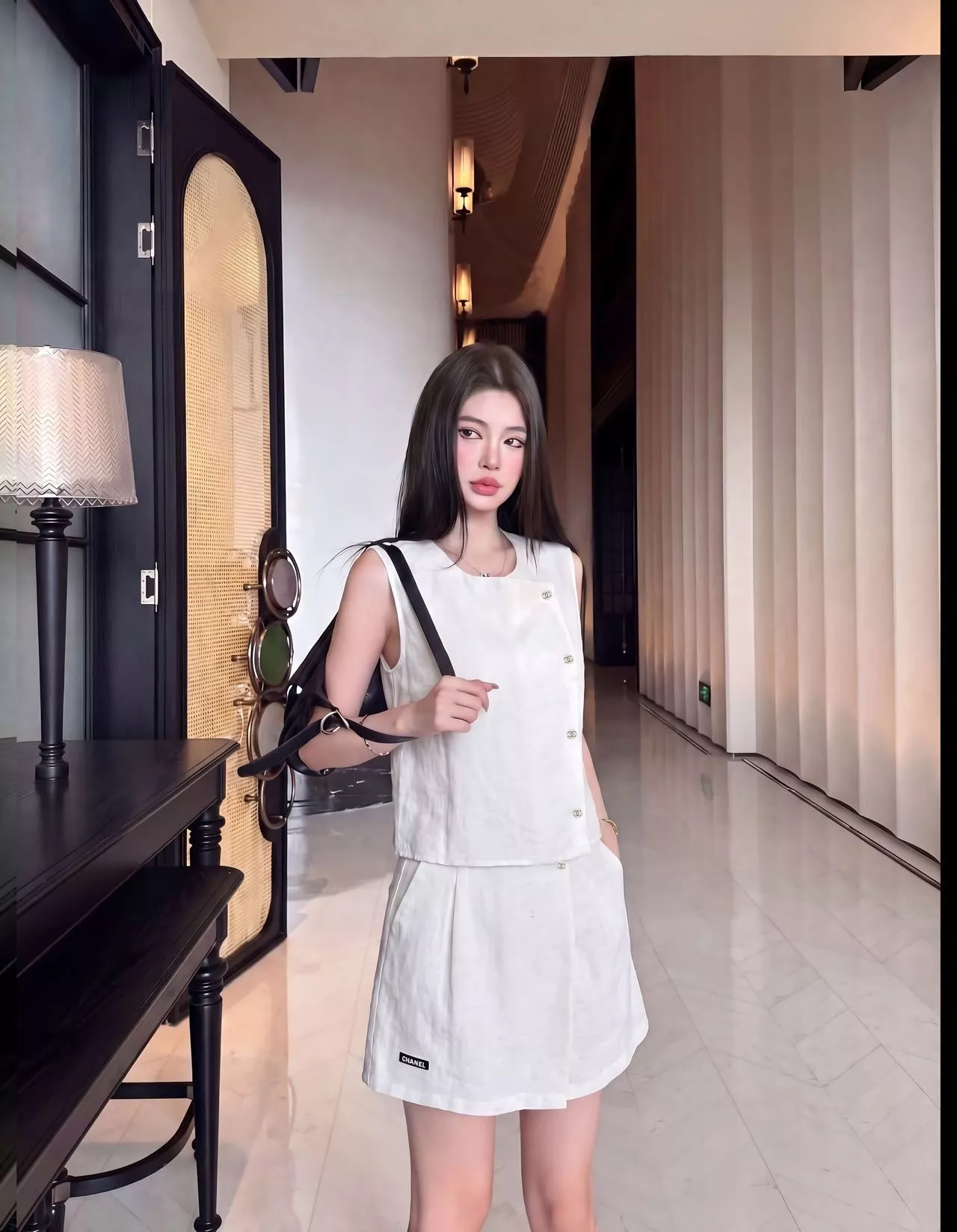 샤넬 금속 버튼 포인트 베스트와 팬츠 스커트 세트 상세 이미지 12