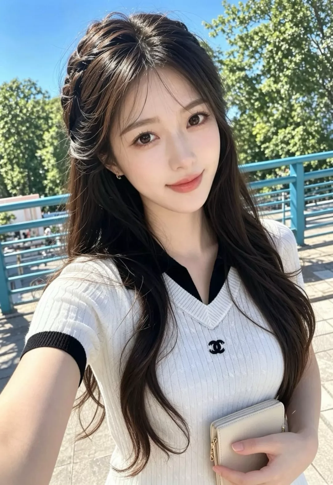 샤넬 배색 브이넥 니트 탑 상세 이미지 11