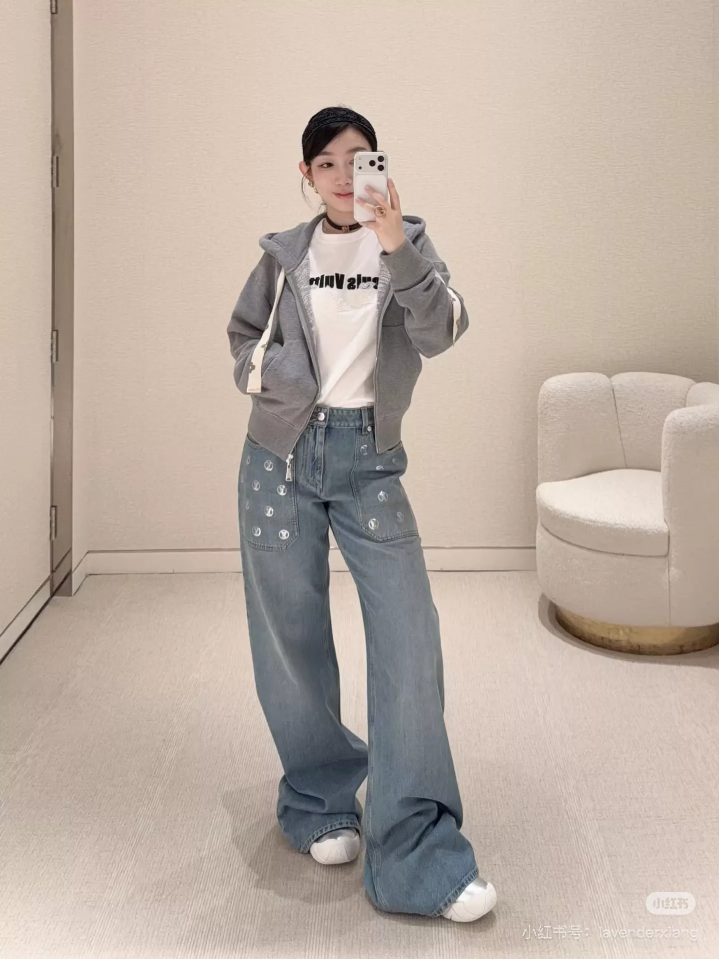 로로피아나 스팽글 로고 장식 와이드 데님 팬츠 상세 이미지 18