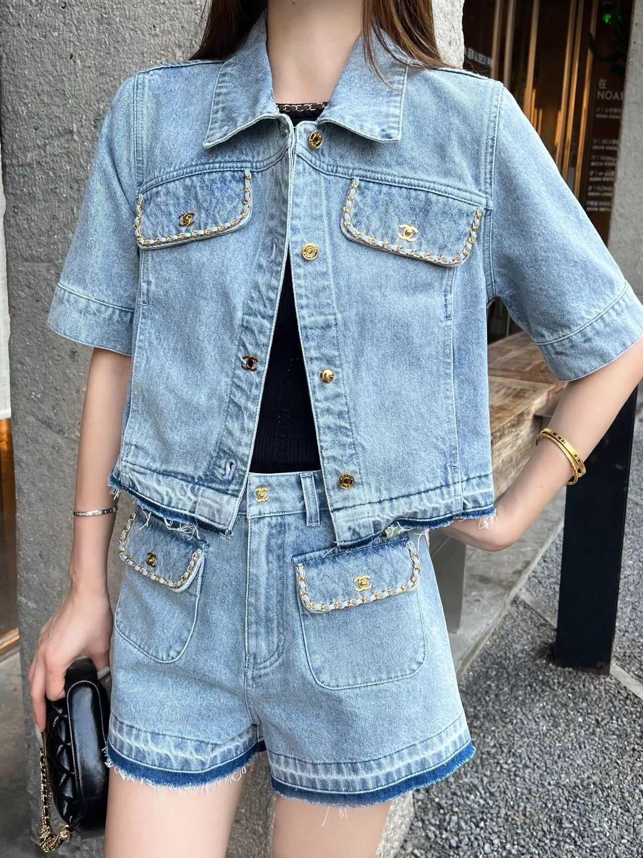 샤넬 하이웨이스트 워싱 데님 쇼츠 상세 이미지 11
