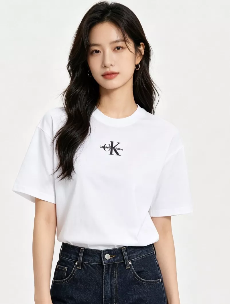 캘빈클라인 가슴 로고 자수 라운드 반팔 탑 상세 이미지 14