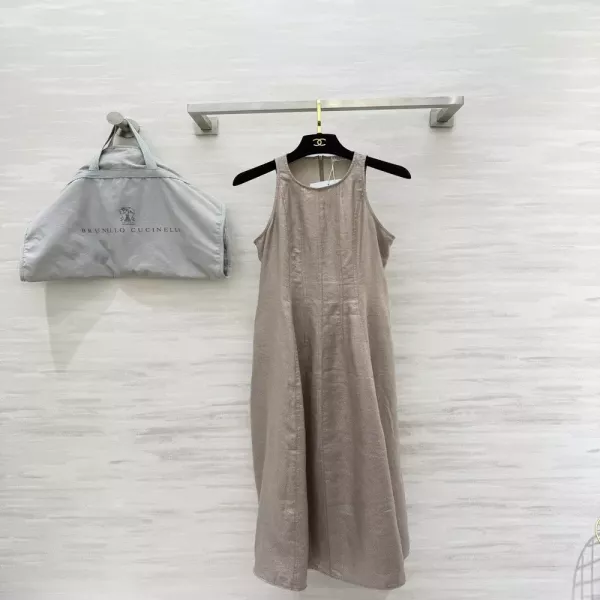 브루넬로쿠치넬리 내추럴 린넨 홀터 롱 드레스