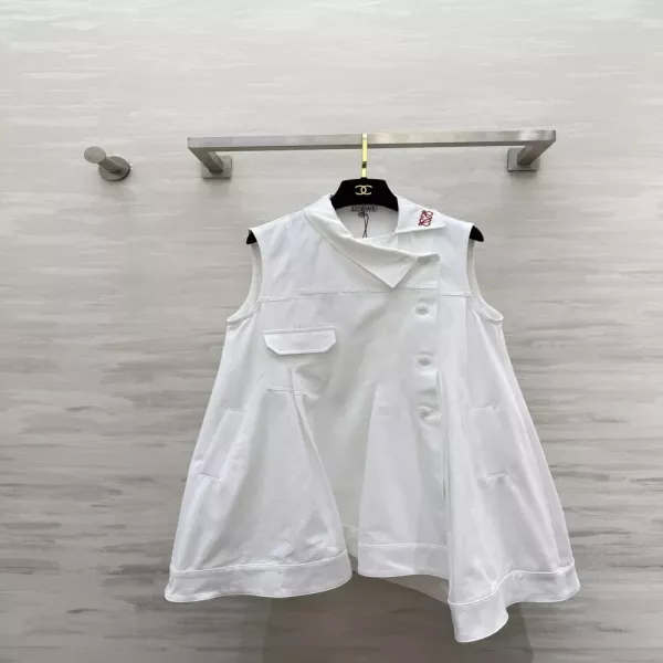 로에베 자수 포인트 민소매 카라 드레스