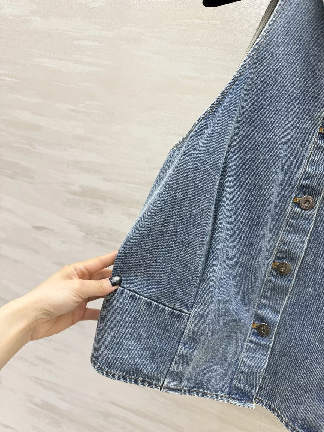 로에베 워싱 데님 홀터넥 카라 탑 상세 이미지 4