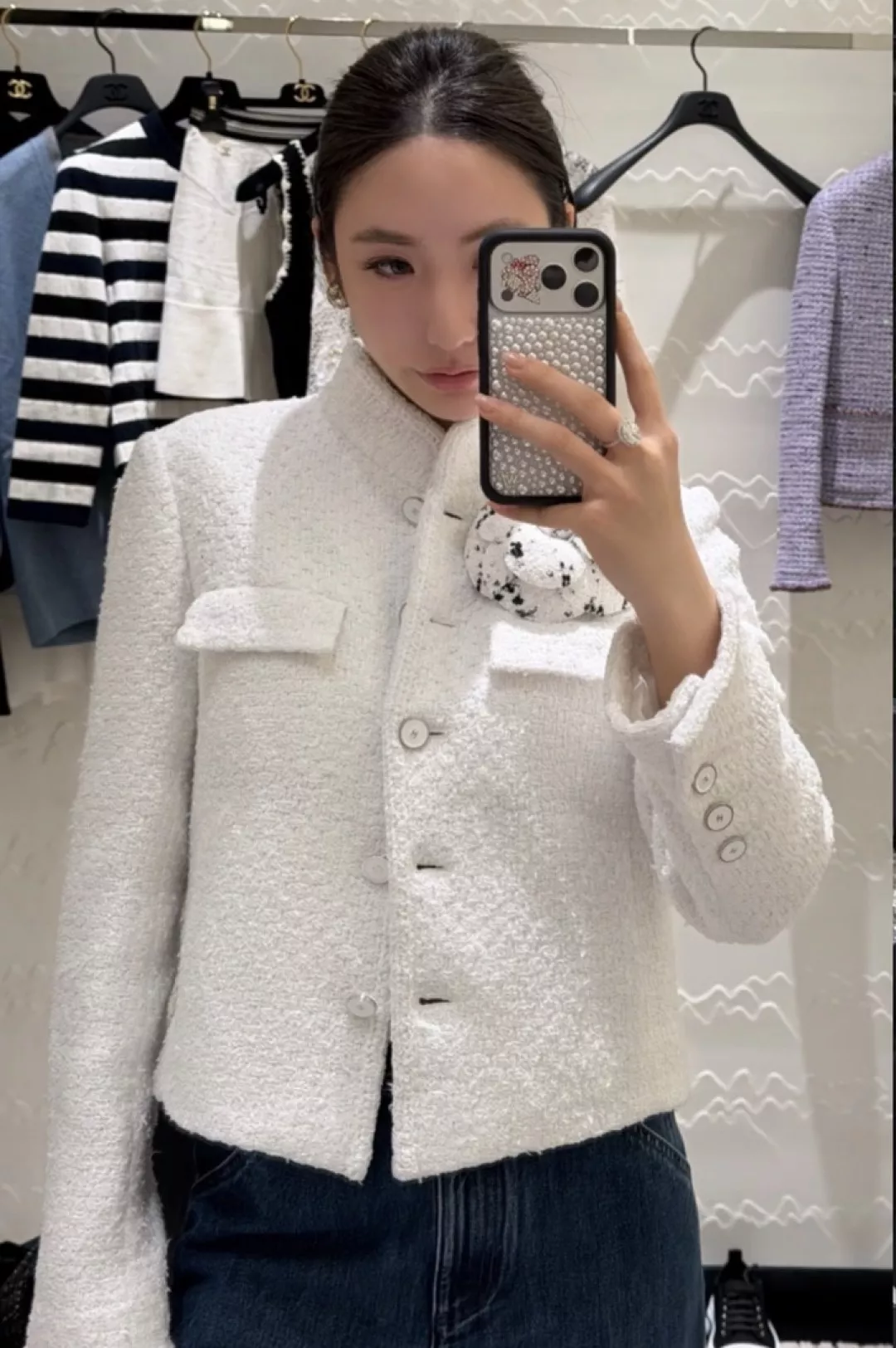 샤넬 브레이드 장식 하이넥 트위드 아우터 상세 이미지 11