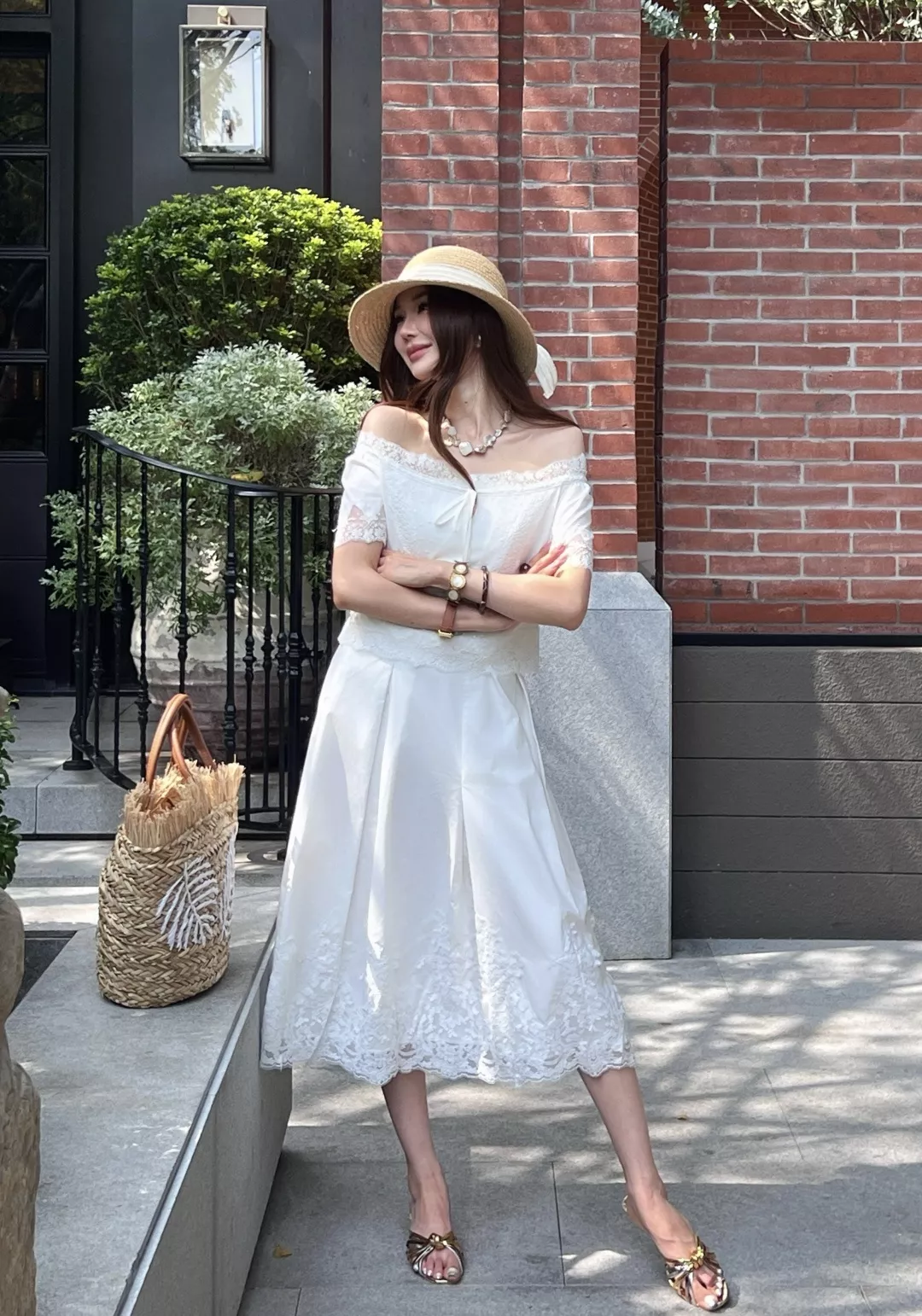 에르마노설비노 레이스 배색 에이라인 스커트 상세 이미지 14