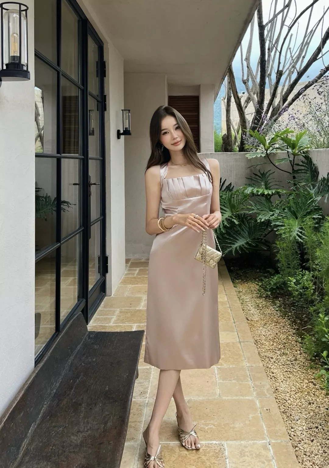 돌체앤가바나 새틴 레오파드 안감 슬리브리스 드레스 상세 이미지 10