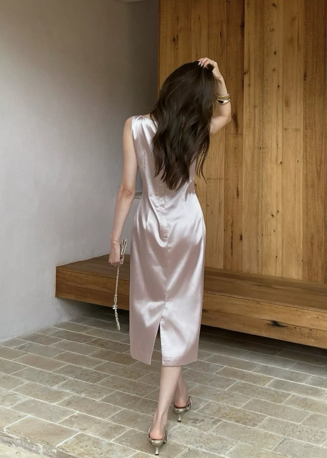 돌체앤가바나 새틴 레오파드 안감 슬리브리스 드레스 상세 이미지 17