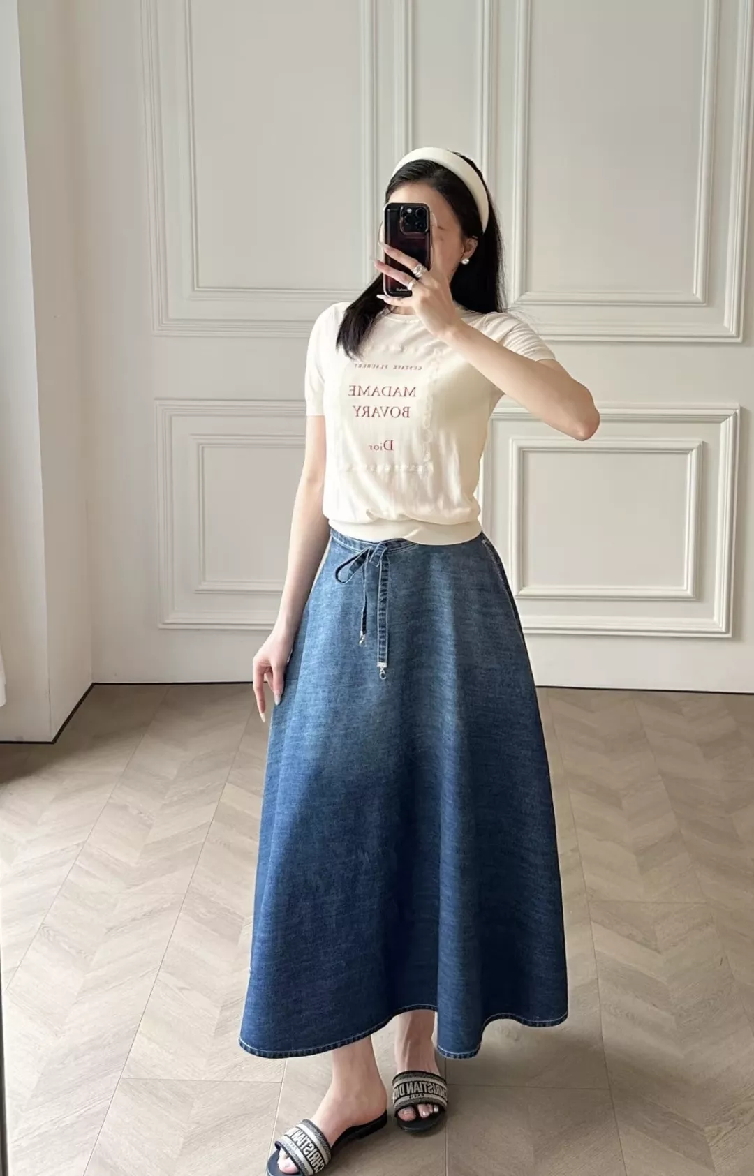 디올 빈티지 워싱 A라인 데님 반치마 상세 이미지 10