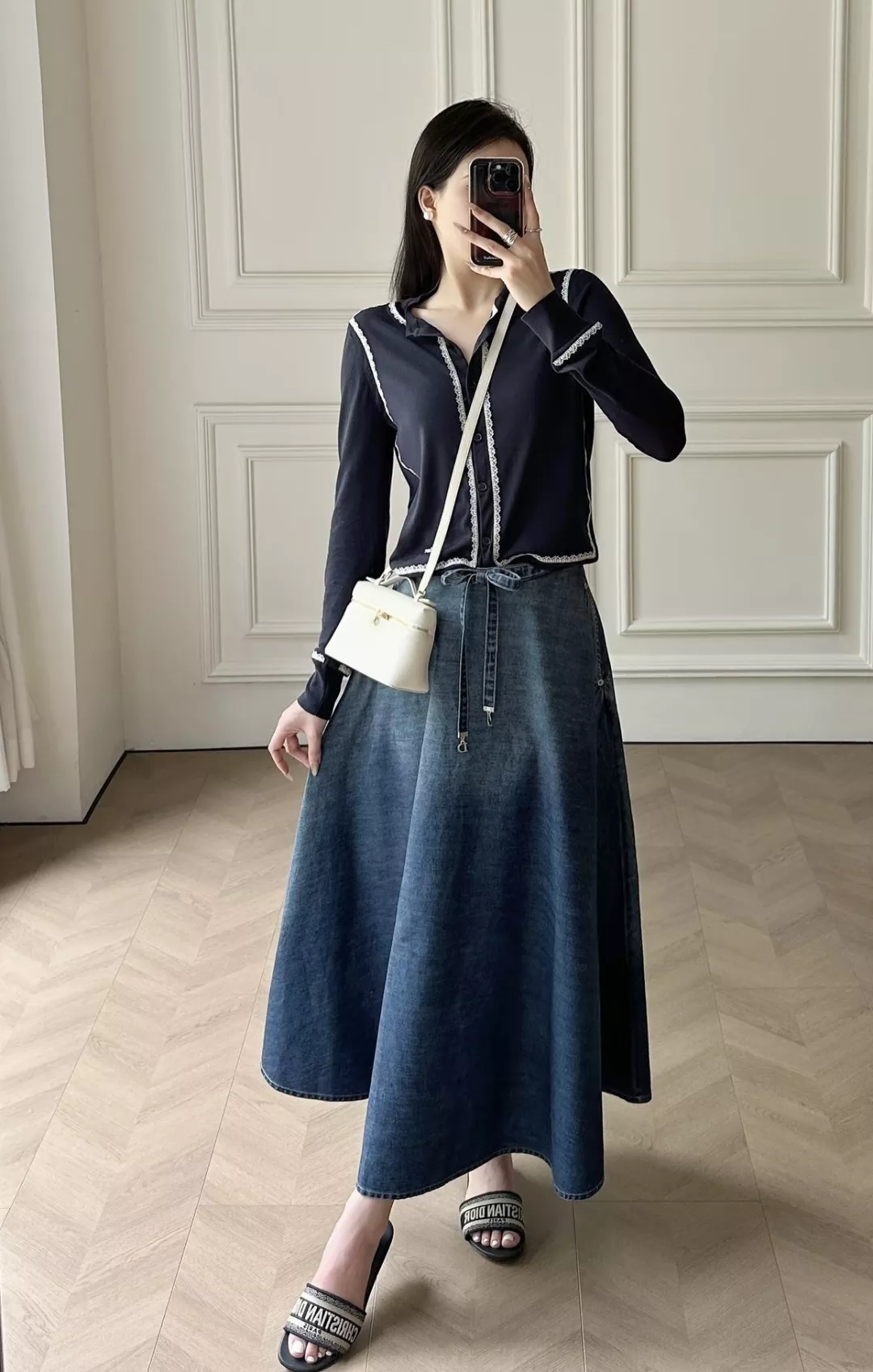 디올 빈티지 워싱 A라인 데님 반치마 상세 이미지 11