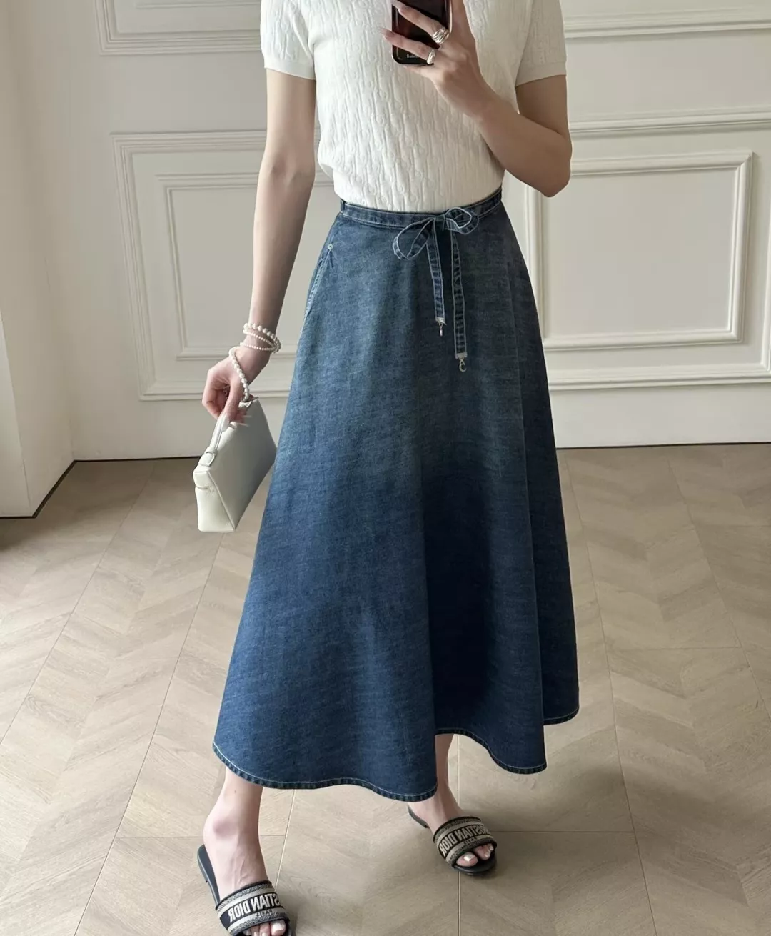 디올 빈티지 워싱 A라인 데님 반치마 상세 이미지 12