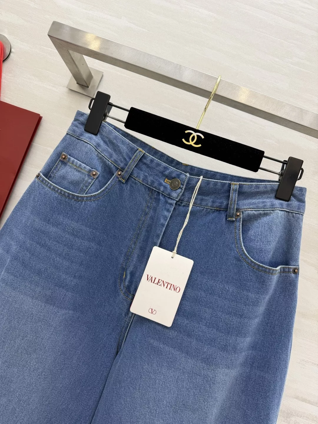 발렌티노 워싱 블루 롤업 와이드 데님 팬츠 상세 이미지 2