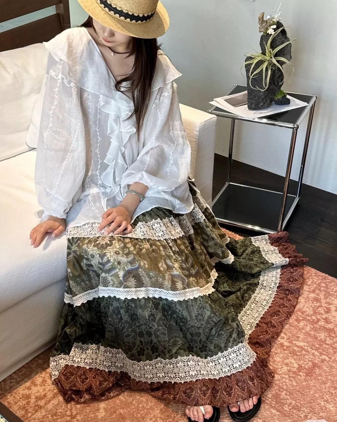짐머만 레트로 배색 플라워 플레어 스커트 상세 이미지 15