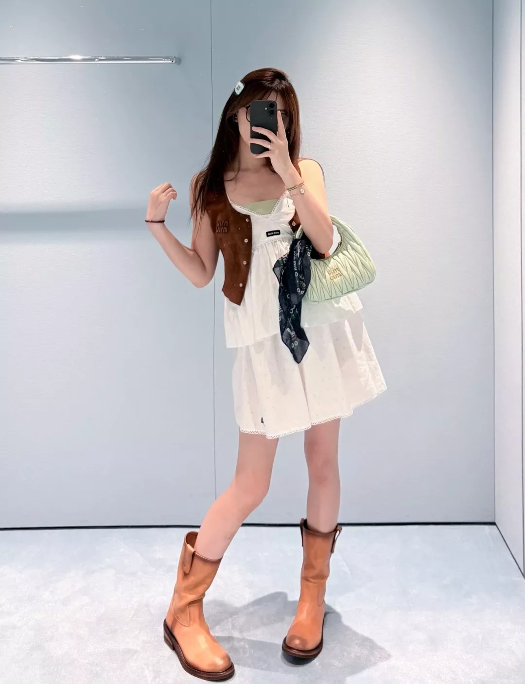 미우미우 자수 레이스 플레어 치마 상세 이미지 2