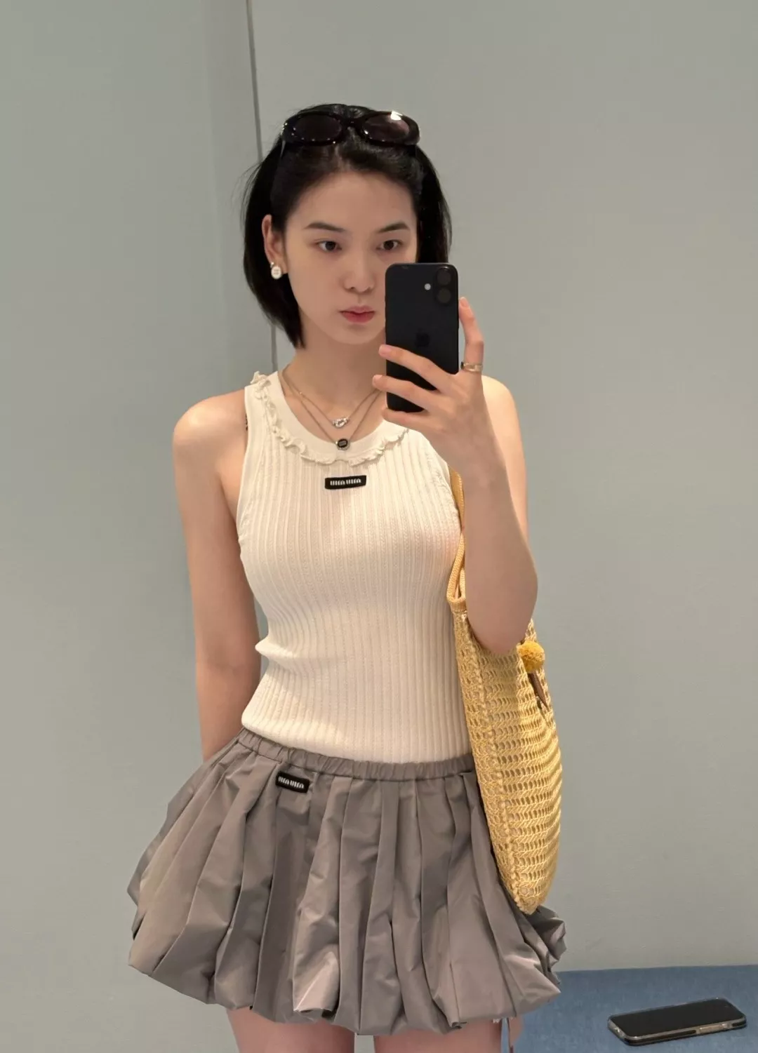 미우미우 플리츠 벌룬 밑단 스커트 상세 이미지 7