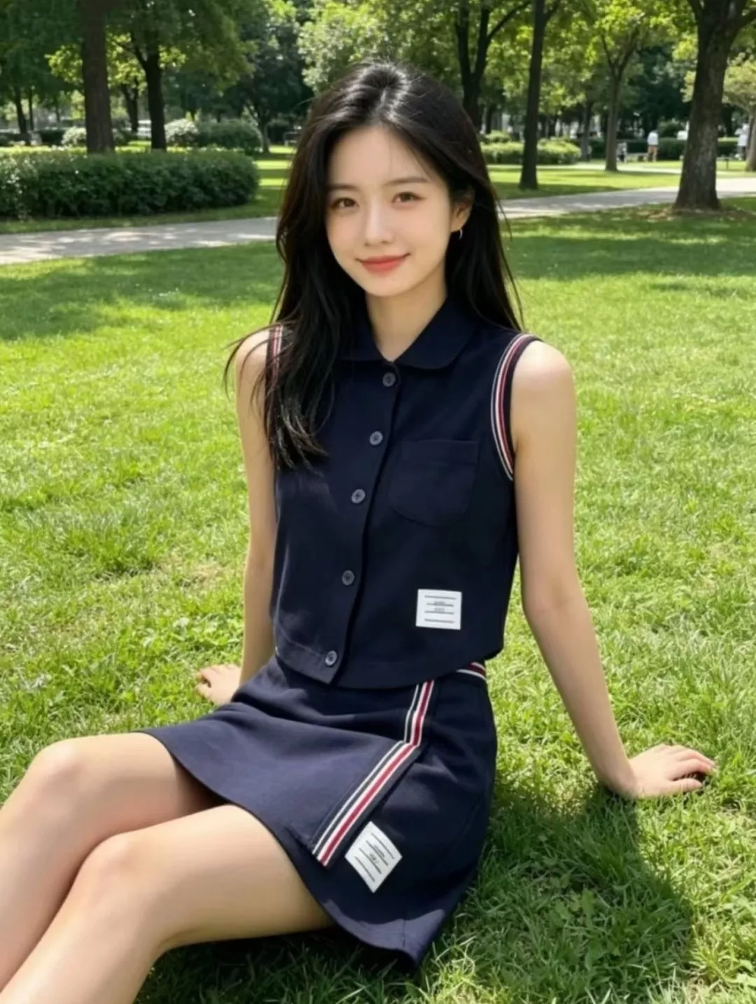 톰브라운 배색 스트라이프 포인트 스커트 상세 이미지 2