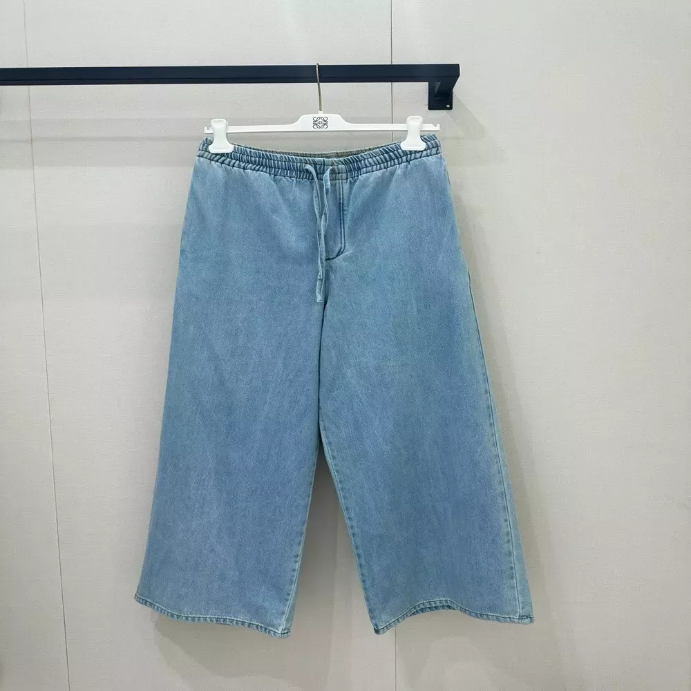 로에베 로고 밴딩 와이드 데님 팬츠