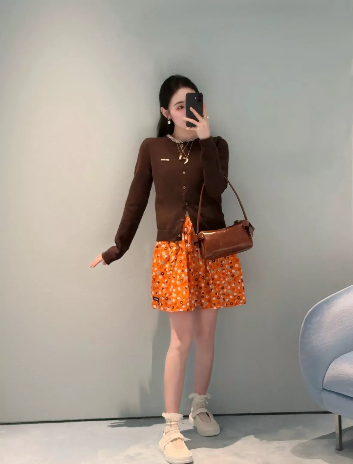 미우미우 오렌지 플라워 에이라인 스커트 상세 이미지 9