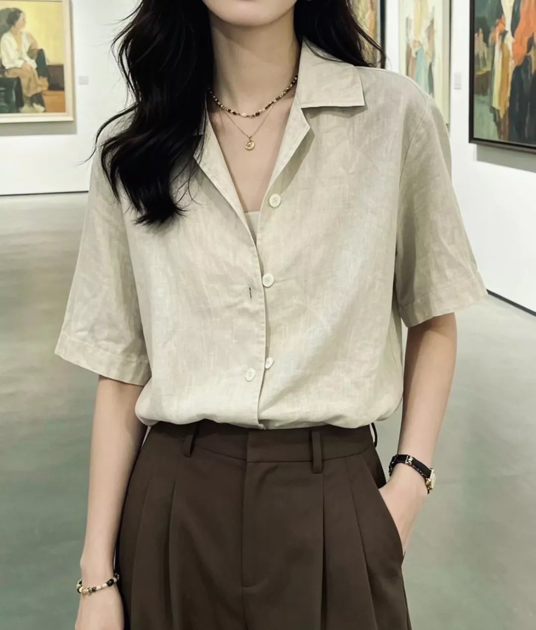 로로피아나 린넨 반팔 버튼 셔츠 상세 이미지 11