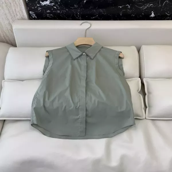 브루넬로쿠치넬리 체인 장식 포인트 슬리브리스 셔츠