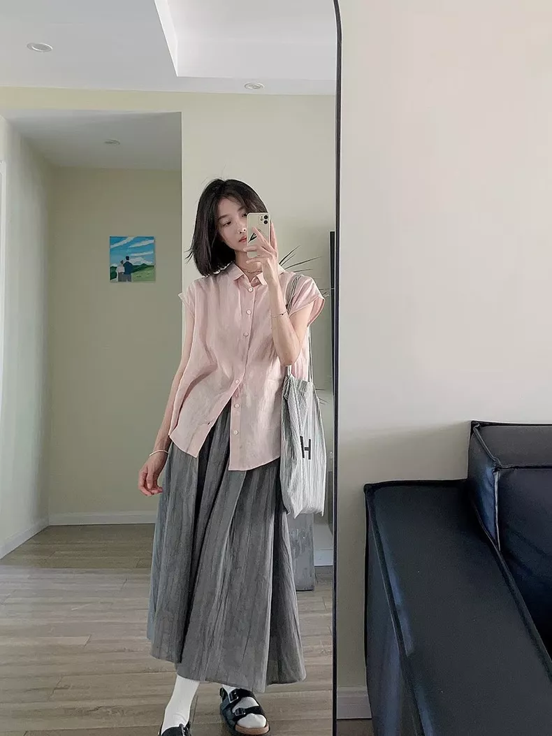 아이시클 린넨 플랫직조 슬리브리스 셔츠 상세 이미지 30