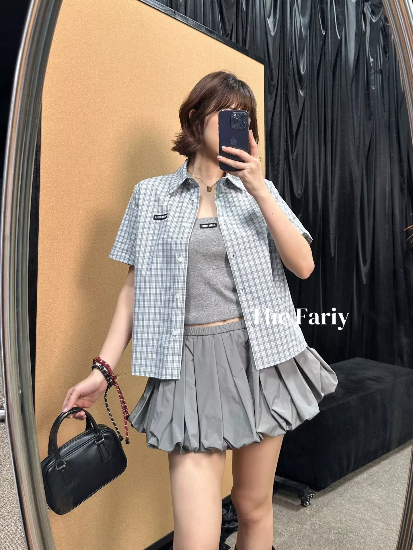 미우미우 블루 체크 크롭 카라 셔츠 상세 이미지 10