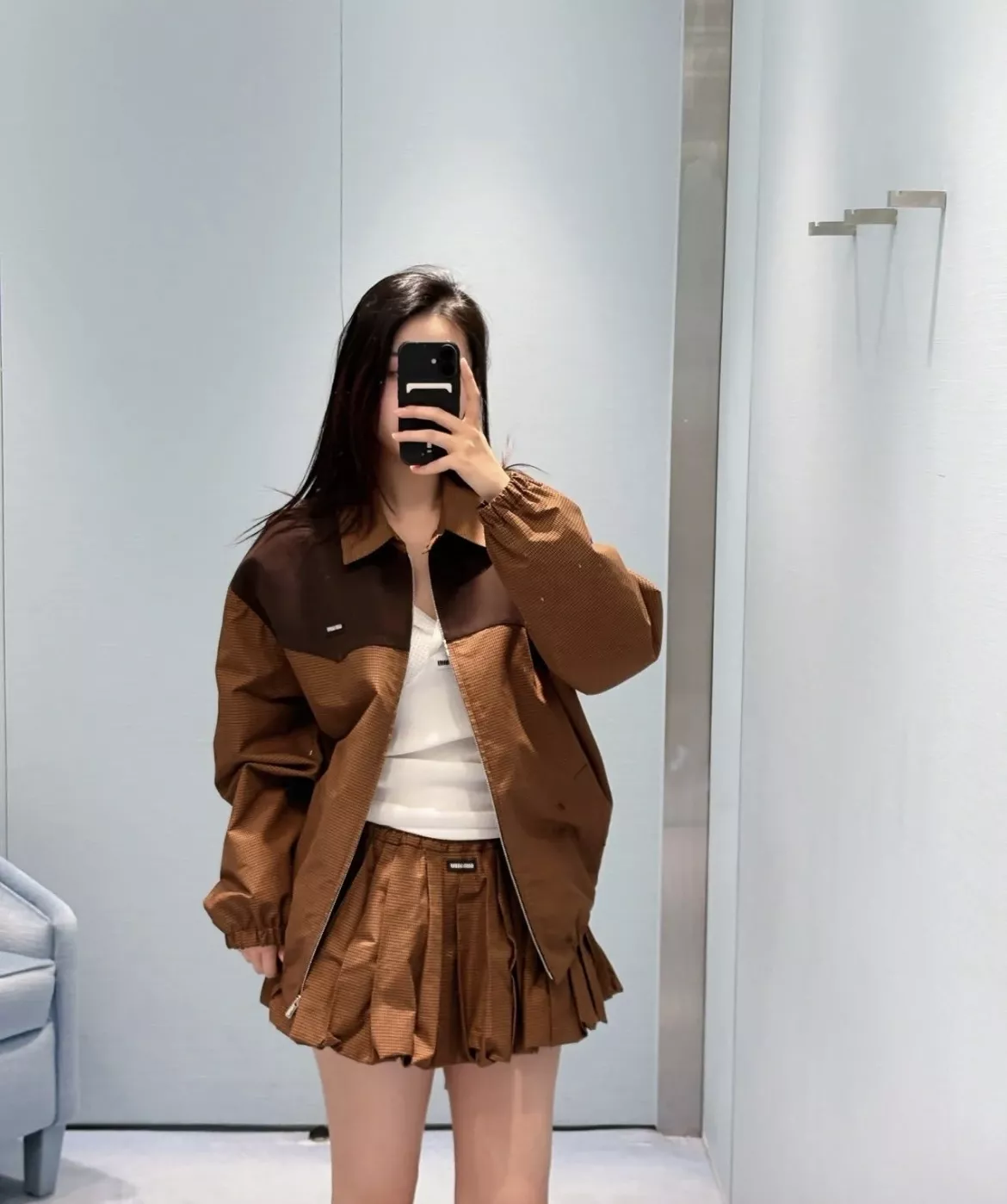 미우미우 브라운 체크 벌룬 실루엣 스커트 상세 이미지 16