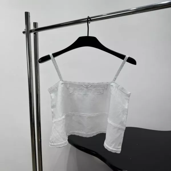 프라다 레이스 패치 린넨 슬리브리스 상의