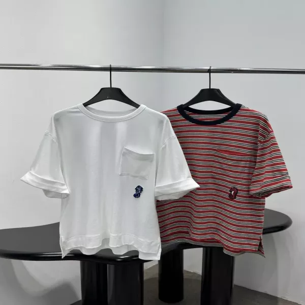 샤넬 코코 비치 해마 자수 롤업 반팔 탑
