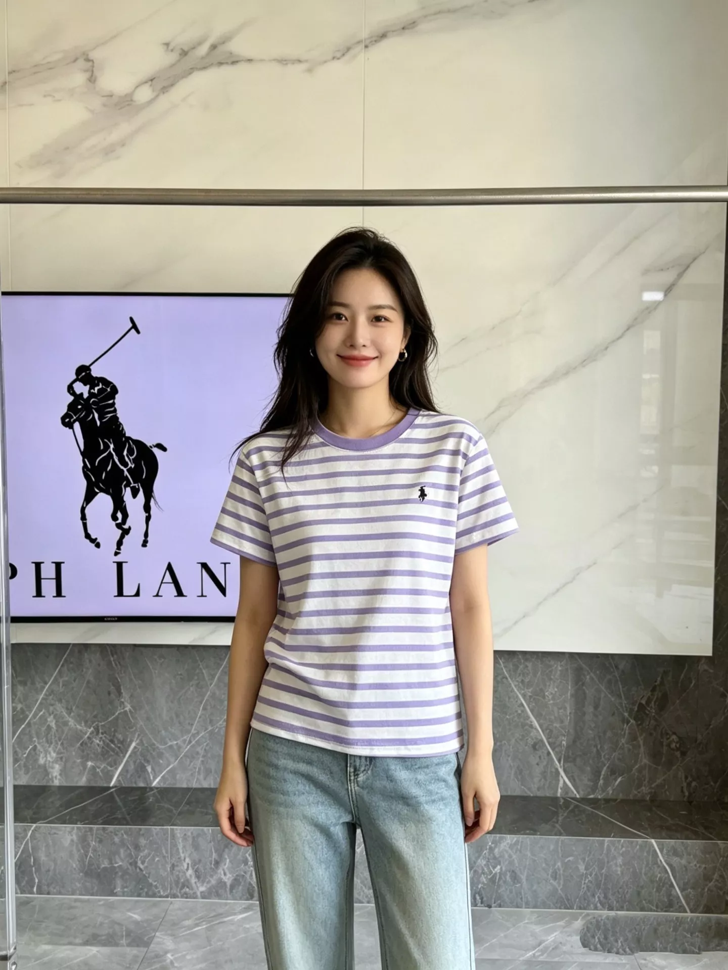 랄프로렌 스트라이프 자수 포인트 라운드넥 반팔 탑 상세 이미지 14