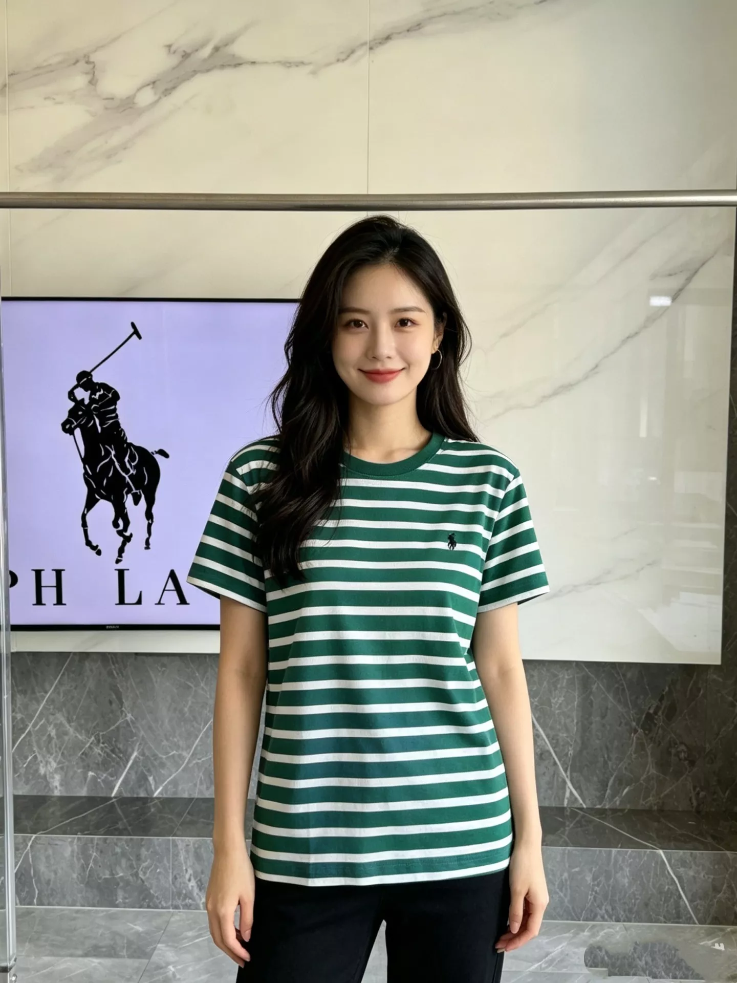 랄프로렌 스트라이프 자수 포인트 라운드넥 반팔 탑 상세 이미지 16