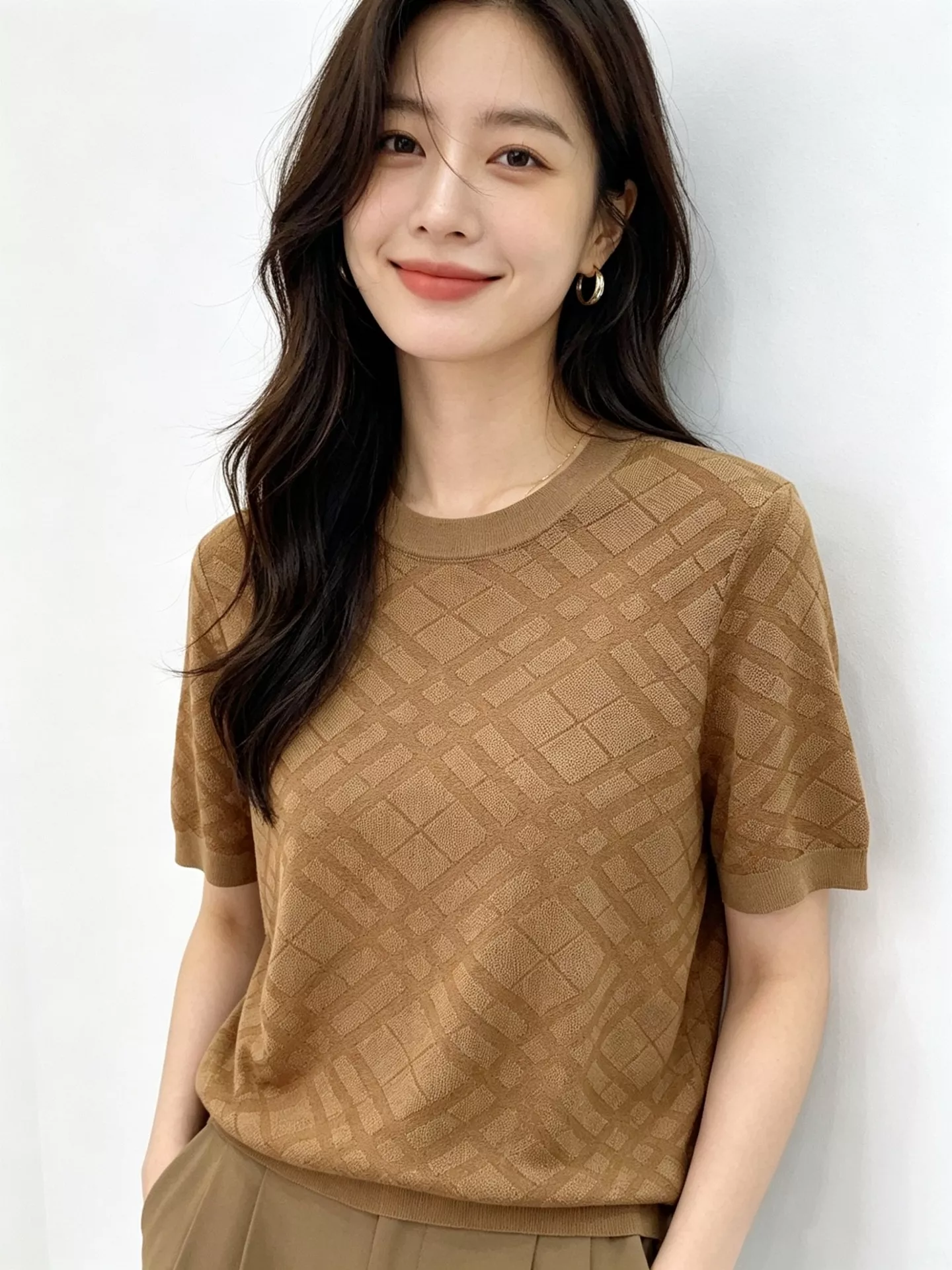 버버리 여성 라운드넥 자카드 반팔 상의 상세 이미지 35