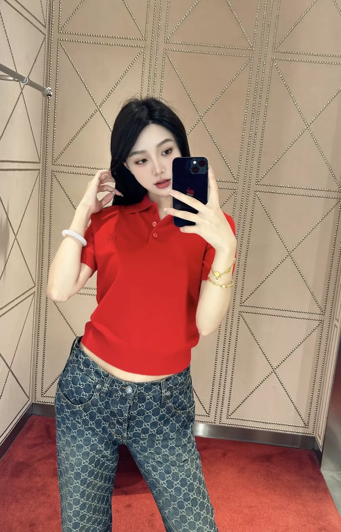 구찌 자수 디테일 폴로 칼라 니트 탑 상세 이미지 74