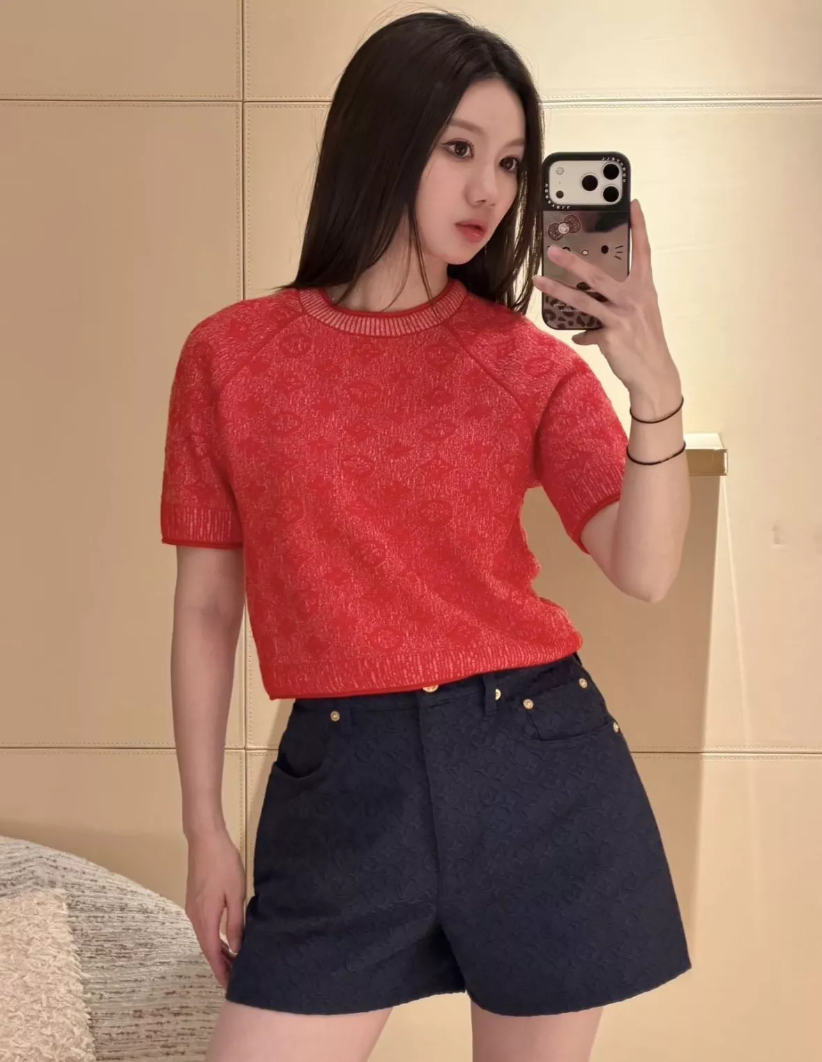 루이비통 모노그램 자카드 반소매 니트 탑 상세 이미지 84
