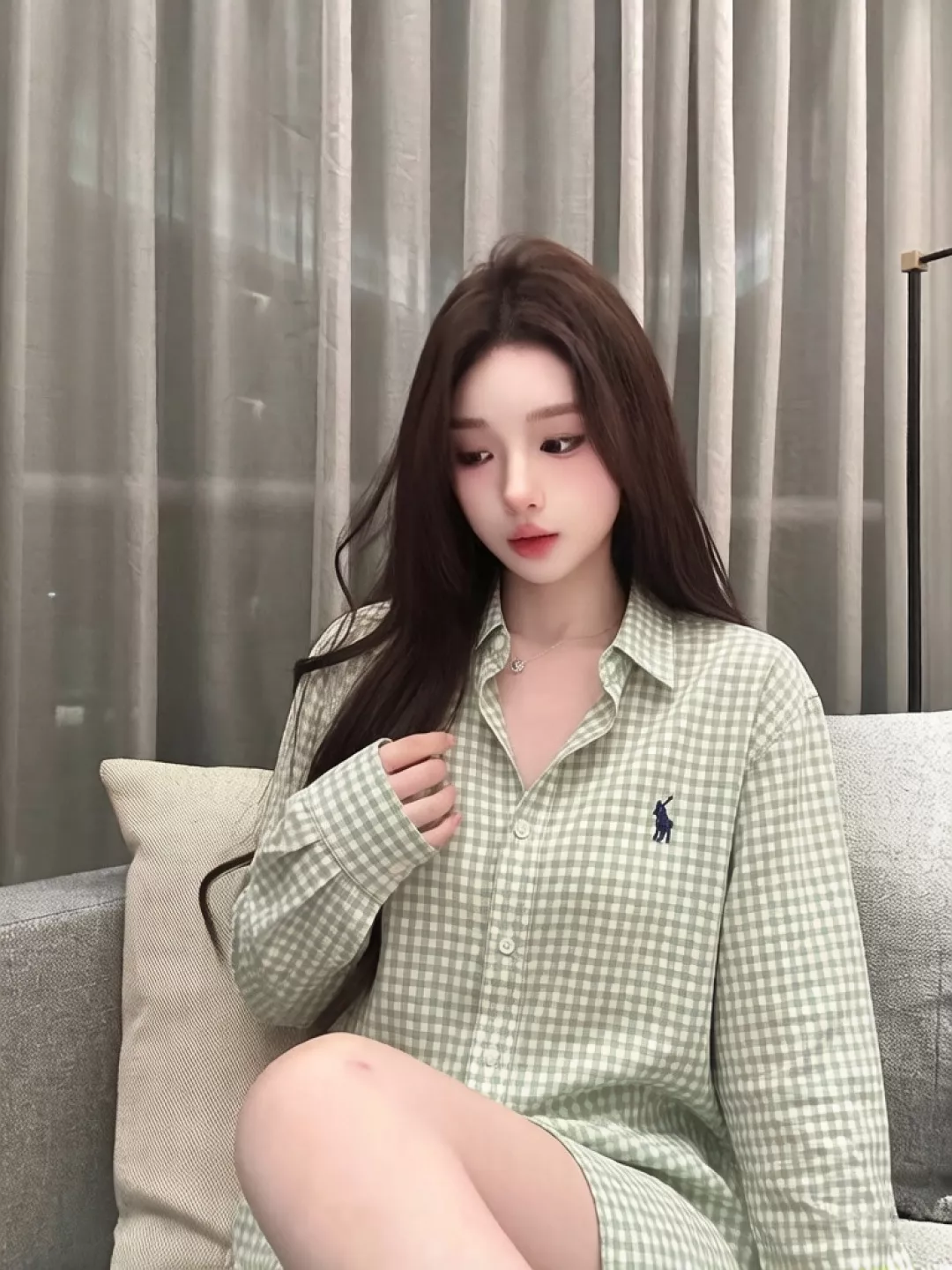 랄프로렌 민트 그린 린넨 자수 로고 셔츠 상세 이미지 15
