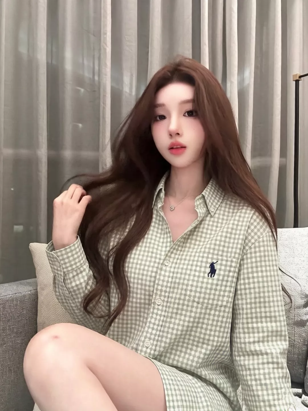 랄프로렌 민트 그린 린넨 자수 로고 셔츠 상세 이미지 11