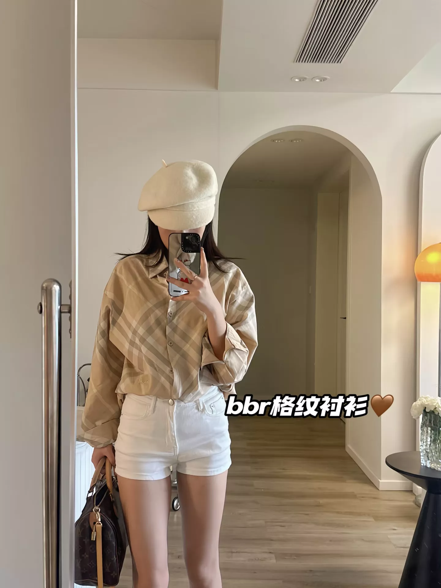 버버리 카키 체크 버튼 포인트 선 셔츠 상세 이미지 8