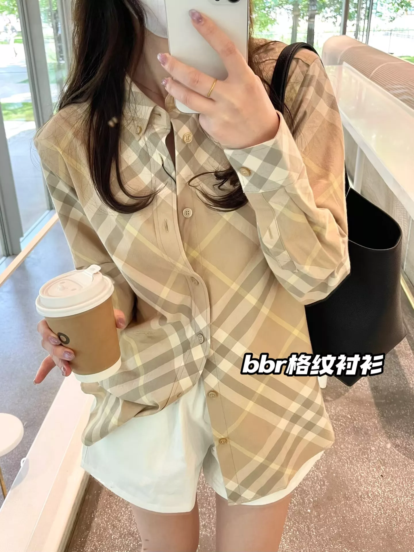 버버리 카키 체크 버튼 포인트 선 셔츠 상세 이미지 10