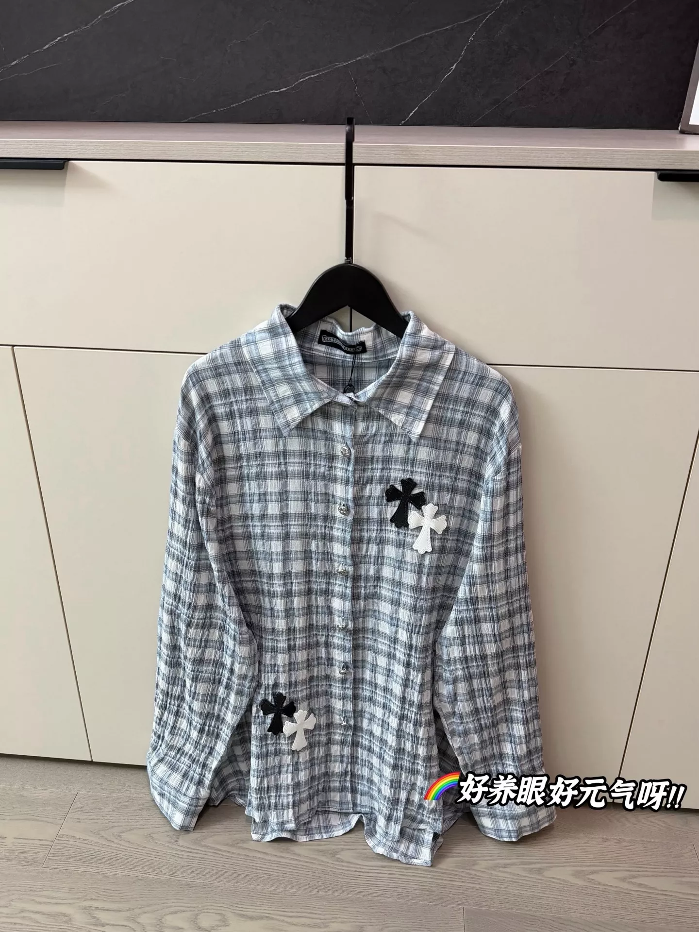 크롬하츠 체크 패턴 린넨 셔츠 상세 이미지 5