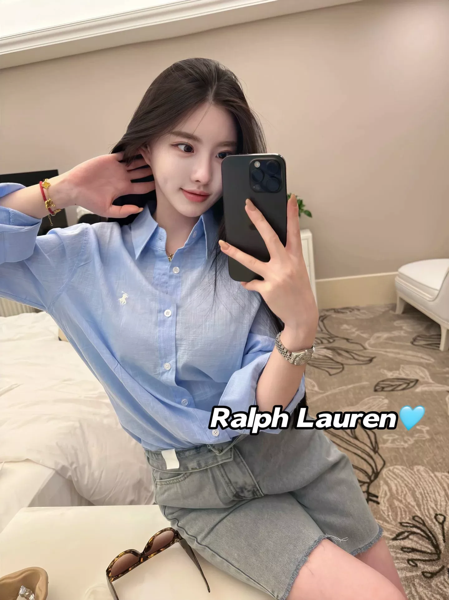 랄프로렌 폴로 자수 포인트 워터블루 버튼 셔츠 상세 이미지 8