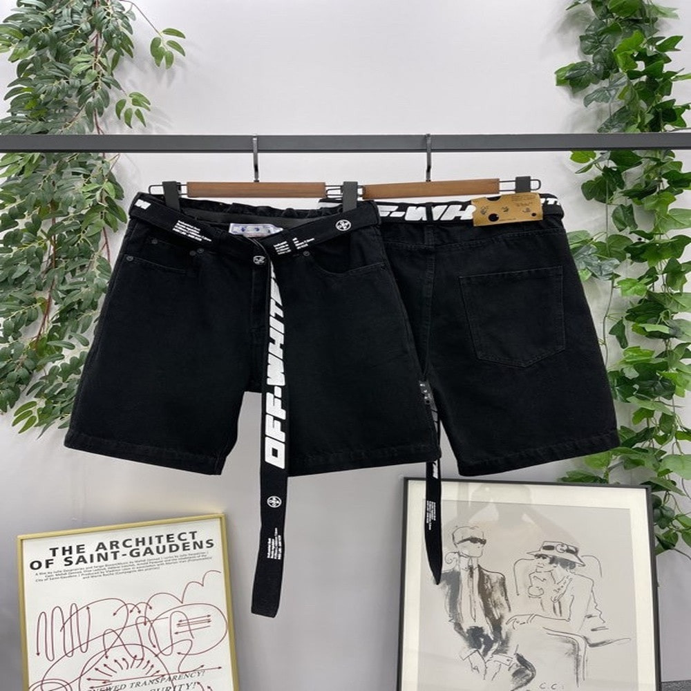오프화이트 워싱 코튼 데님 쇼츠
