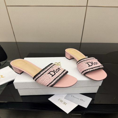디올 위빙 디테일 오픈토 힐 슬리퍼