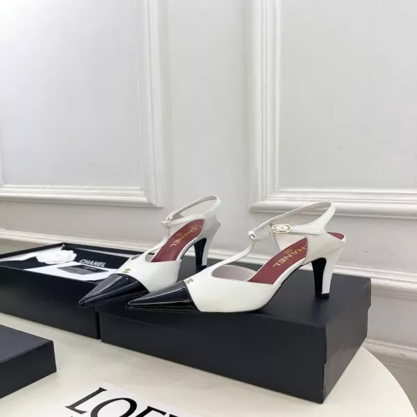 샤넬 투톤 포인트 스트랩 하이힐 샌들