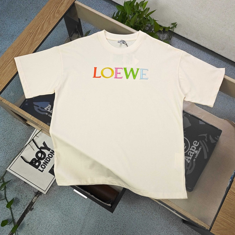 로에베 레터링 자수 루즈핏 코튼 반팔 탑