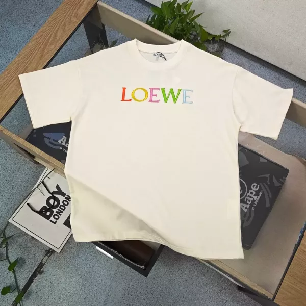 로에베 레터링 자수 루즈핏 코튼 반팔 탑